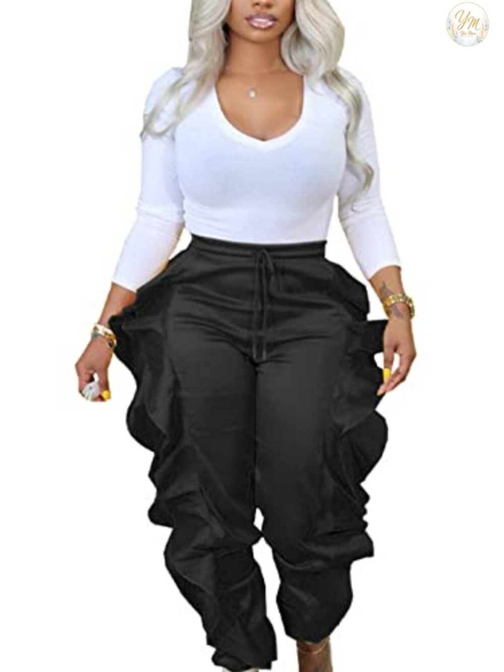 Fringe High Waisted Baggy Balloon Sweatpants for Women Loose Fit